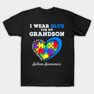 Grandma Grandpa I Wear Blue For My Grandson Autism Awareness T-Shirt